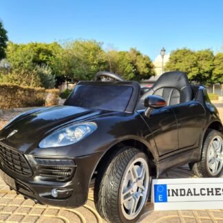 COCHE INFANTIL PORSCHE CAYENNE STYLE CORONET 12V, NEGRO, ASIENTO DE PLÁSTICO, RUEDAS GOMA - INDA484-RA-LE